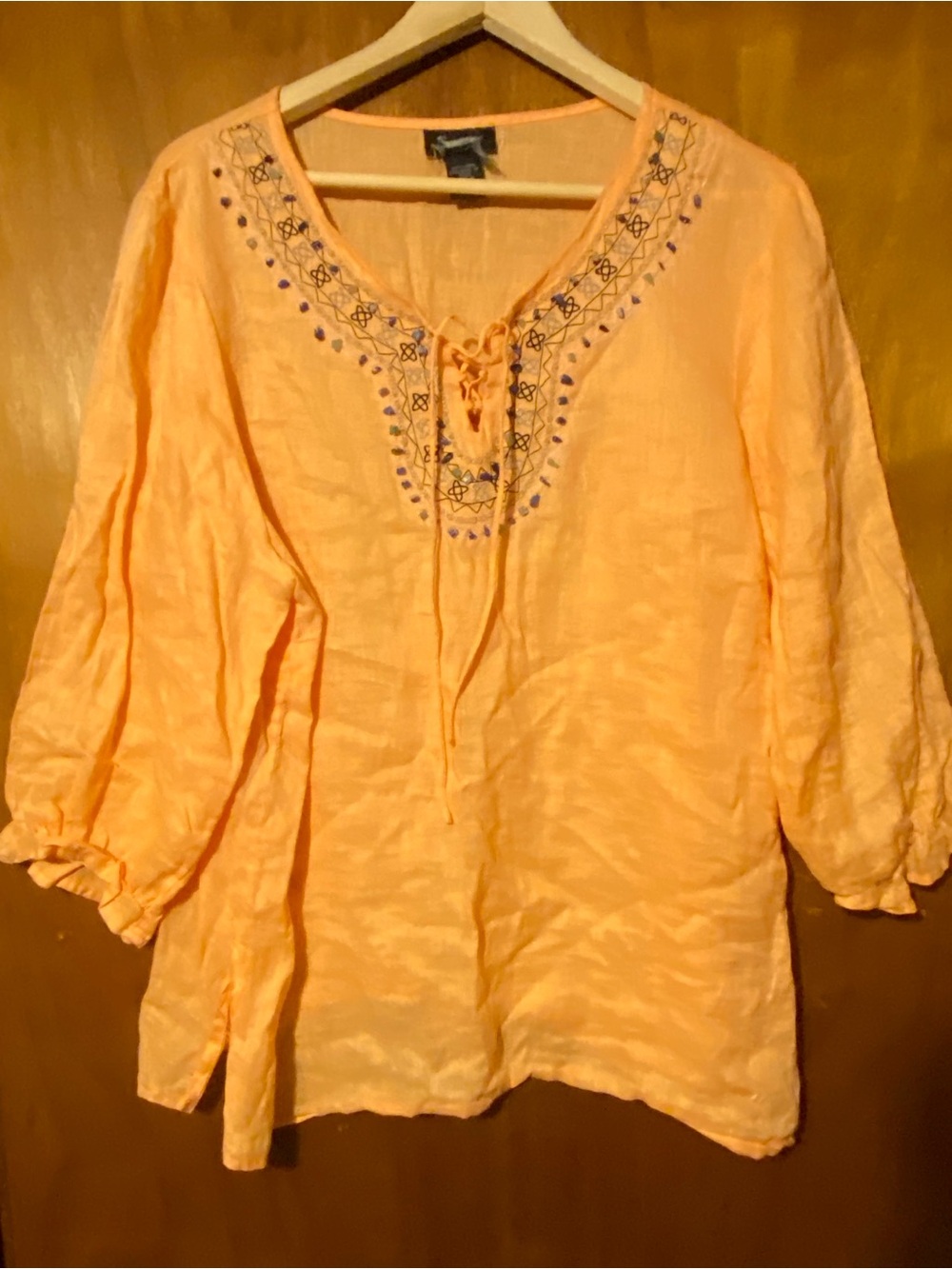 Swell Peach Embroidered Lace-Up Tunic